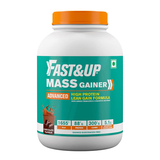 Fast&Up Mass Gainer 3kgs Powder| Pack of High Protein High Carbs| Added Vitamins, Probiotics & Enzymes |88^g Protein, 1655^Kcal Energy