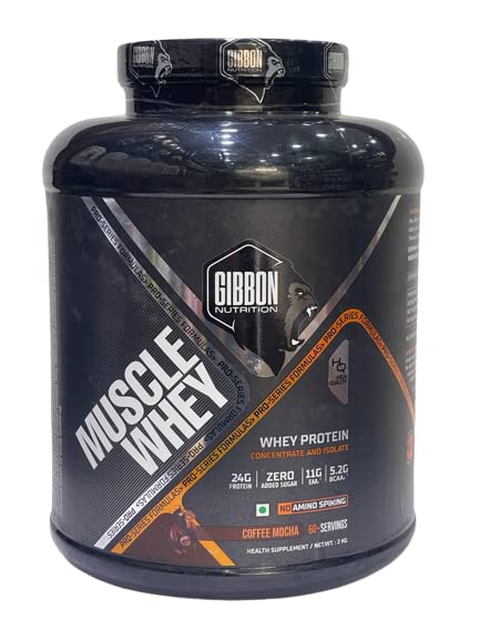 GIBBON WHEY PROTEIN CONCENTRATE AND ISOLATE, COFFEE MOCHA, 60+ SERVINGS (2KG)