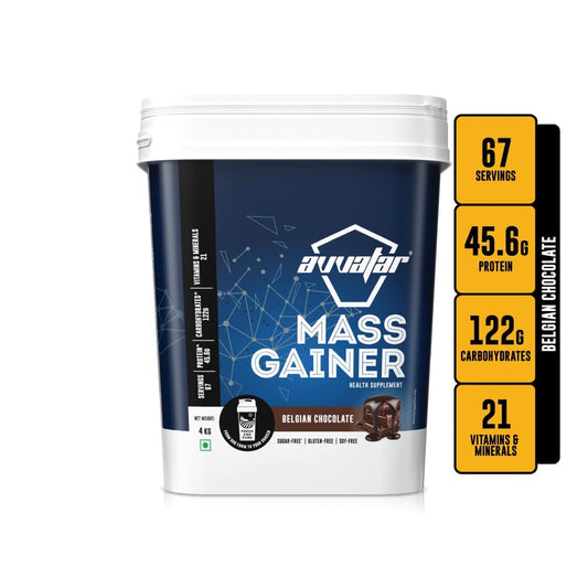 AVVATAR MASS GAINER POWDER|Pack of 4Kg| Belgian Chocolate Flavour | Made with Fresh Cow's Milk