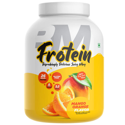 Bigmuscles Nutrition Frotein 26g Refreshing Mango Orange Flavored Hydrolysed Whey Protein Isolate[59 Servings, 2 kg] | 15g EAA, 0g Sugar